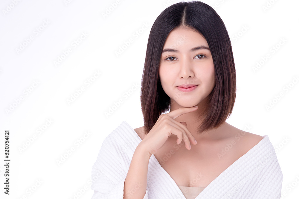 Portrait beautiful young asian woman clean fresh bare skin concept. Asian girl beauty face skincare and health wellness, Facial treatment, Perfect skin, Natural make up. Isolated on white background. Portrait beautiful young asian woman clean fresh bare skin concept. Asian girl beauty face skincare and health wellness, Facial treatment, Perfect skin, Natural make up. Isolated on white background.