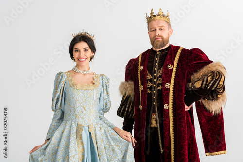 Принти на полотні smiling queen and king with crowns isolated on grey