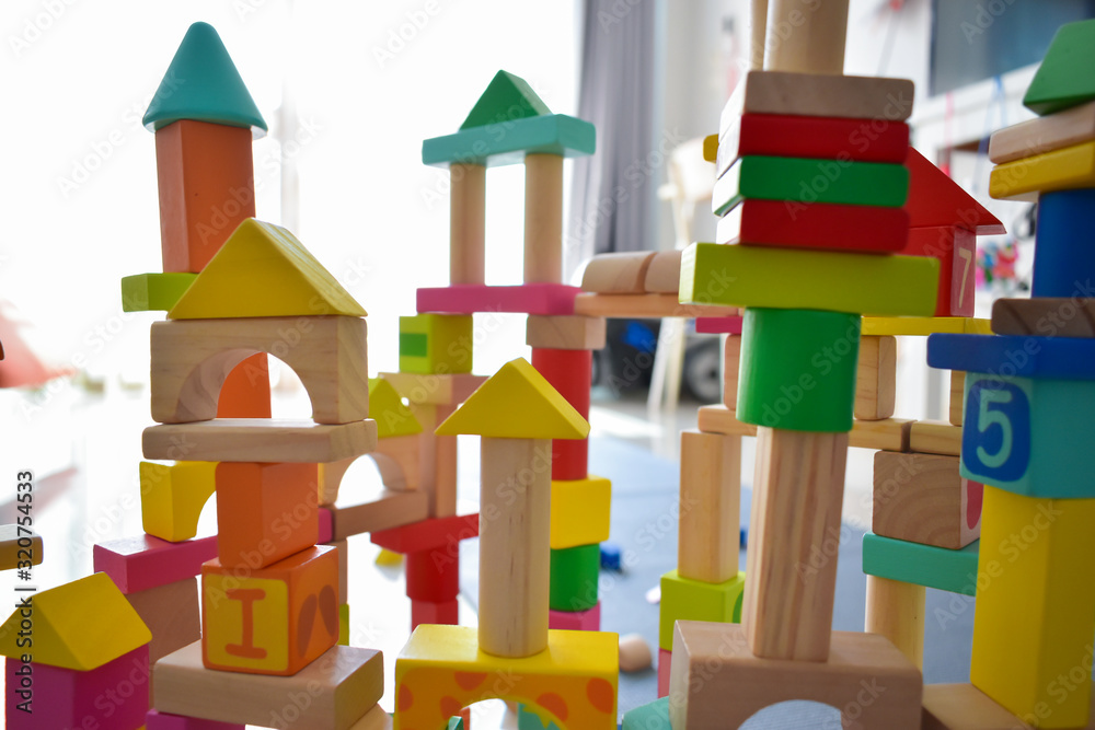 Fototapeta premium building wooden block toy geometric for kid learning development