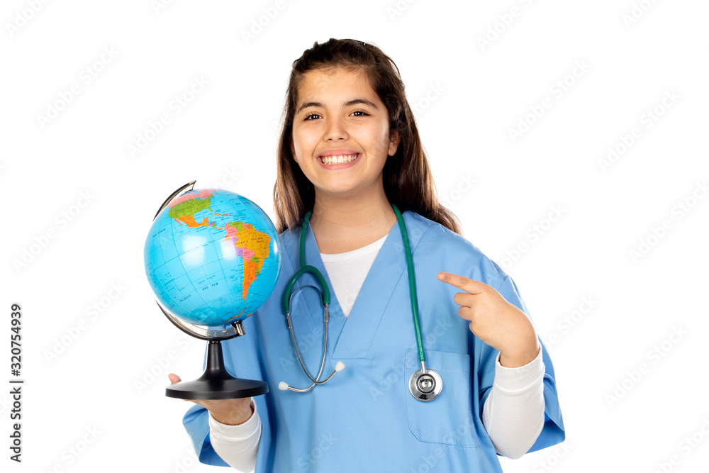 Funny girl with blue doctor uniform Funny girl with blue doctor uniform