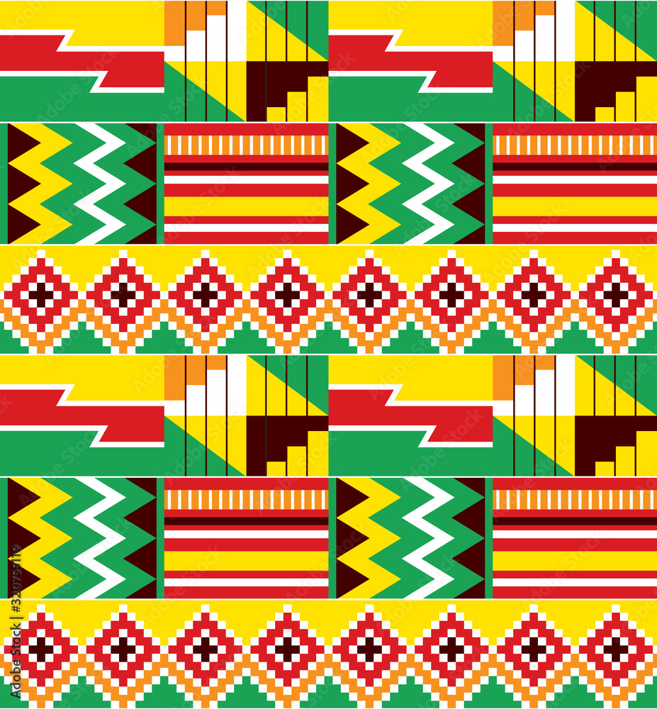 Ghana African Tribal Kente Cloth Style Vector Seamless Textile Pattern  Geometric Nwentoma Design In Yellow Red Brown And Green Stock Illustration  - Download Image Now - iStock
