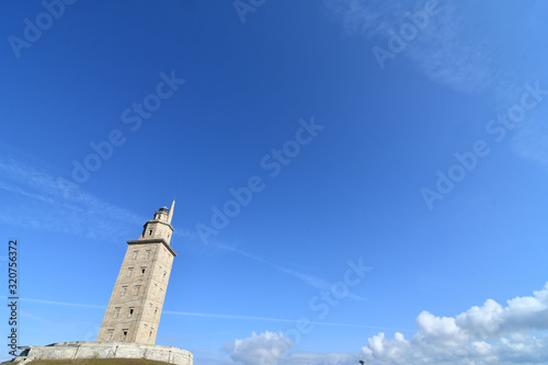 tower in the sky, photo as a background , in a coruna north spain, galicia, spain, europe , tower of hercules lighthouse