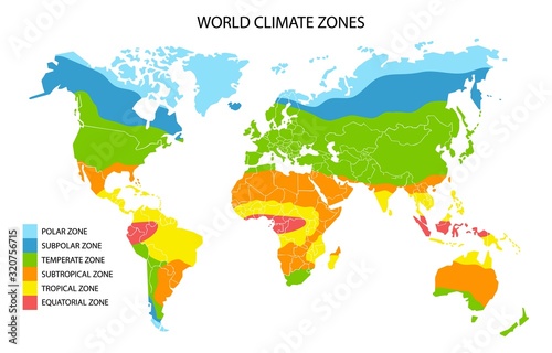 World climate zones map, vector geographic infographics