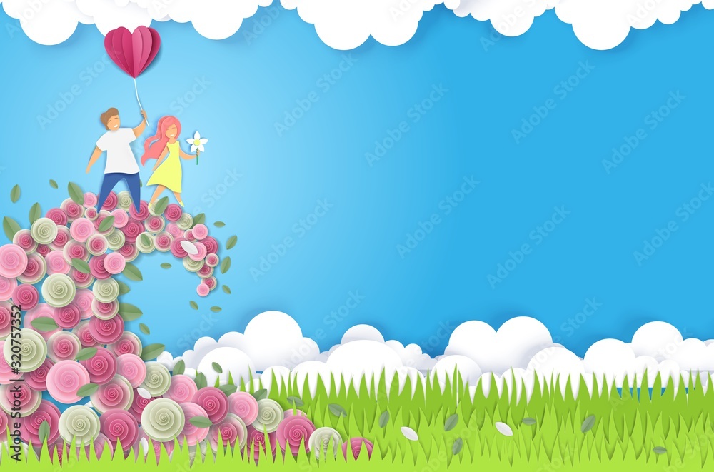 Spring couple date composition for card, poster, banner