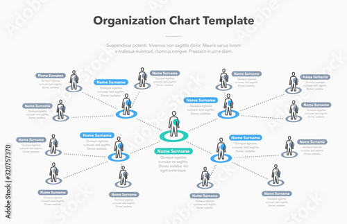 Modern simple company organization hierarchy schema template with place for your content. Easy to use for your website or presentation.