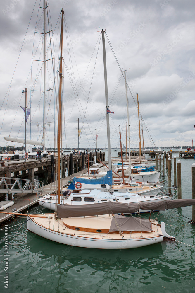 Harbor Auckland New Zealand. Historic boats from the fifties and fourties. Oldtimers