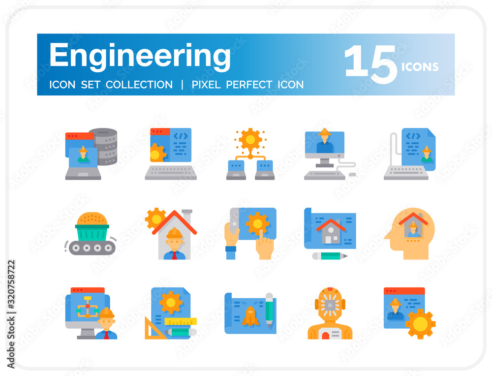 Engineering Icons Set. UI Pixel Perfect Well-crafted Vector Thin Line Icons. The illustrations are a vector.