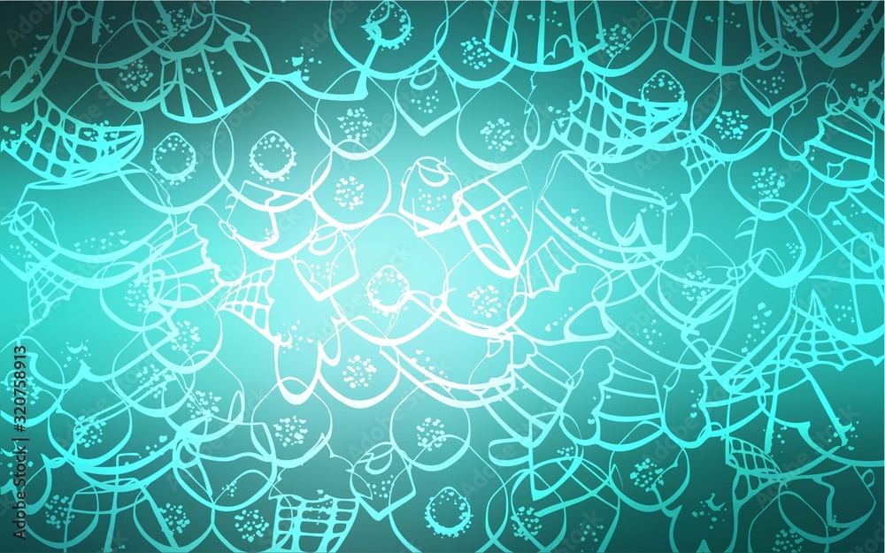 Obraz premium Light Green vector template with sweet snacks. Decorative shining illustration with sweets on abstract template. Template of children's food in cafe.