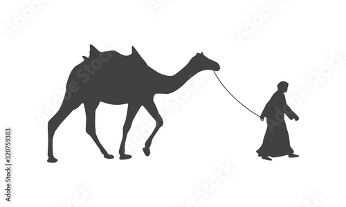 Stampa su tela Silhouette of camel with saddle and drover.
