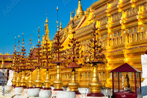 The golden Shwezigon Pagoda or Shwezigon Paya in Bagan  Myanmar former Burma