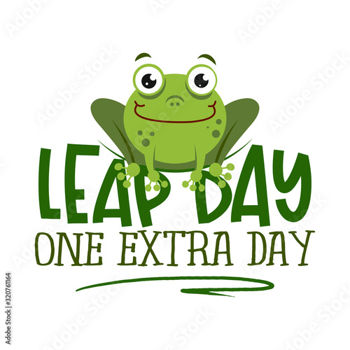 Leap day, one extra day - leap year 29 February calendar page with cute frog. Background Leap day leap year 29 February calendar and froggy illustration vector graphic.