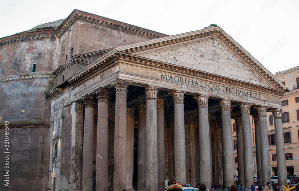 Pantheon, Rome, Italy. View of Pantheon basilica in center of Rome. The Pantheon behind the fountain in the City of Rome. Pantheon, Rome, Italy. View of Pantheon basilica in center of Rome. The Pantheon behind the fountain in the City of Rome.
