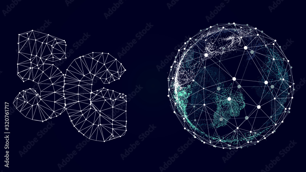 Future science blue particle earth vector background 5G