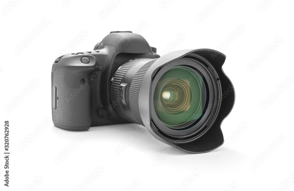 DSLR camera on a white background, including clipping path