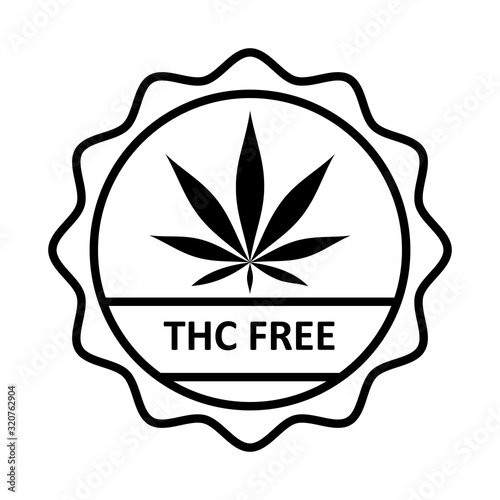 THC free black. Zero Tetrahydrocannabinol. Circle image with cannabis leaf. Flat vector illustration isolated on white background.