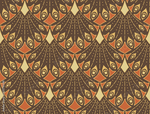Art nouveau seamless pattern in brown colors. Vintage elegant background