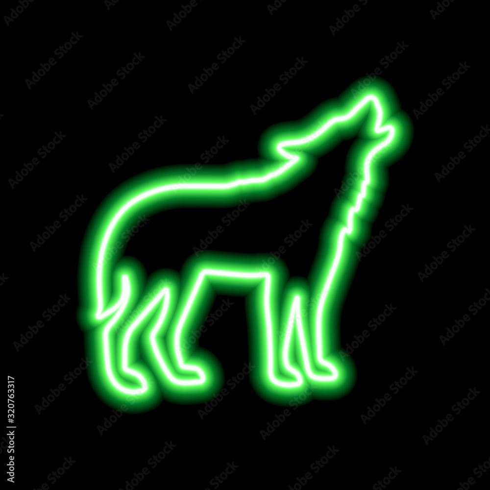 Green neon sign of wolf on black background Green neon sign of wolf on black background