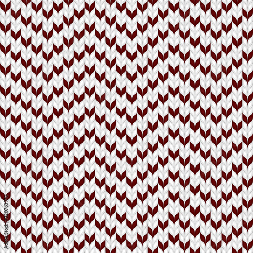 Chevron knit seamless pattern. Knitted white and red background