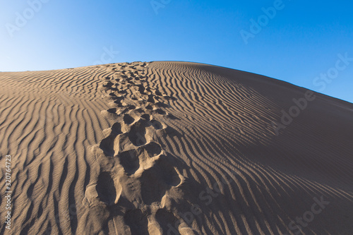 wind patterns and footsteps in sand desert Bafgh in Yazd, Iran