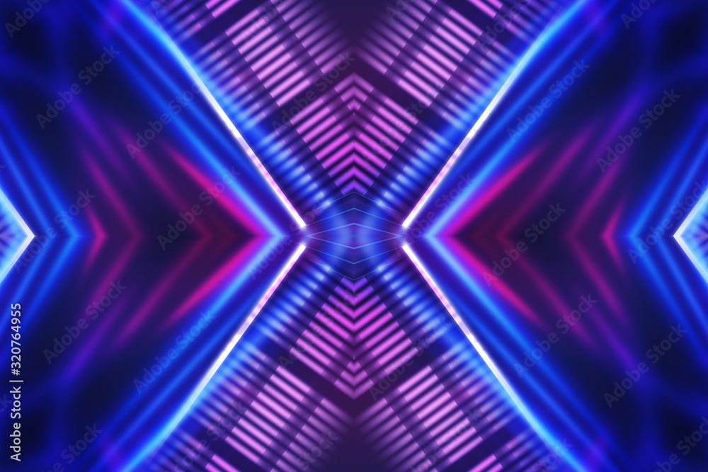 Obraz premium Dark abstract futuristic background. Neon glow, light lines, shapes. UV light.