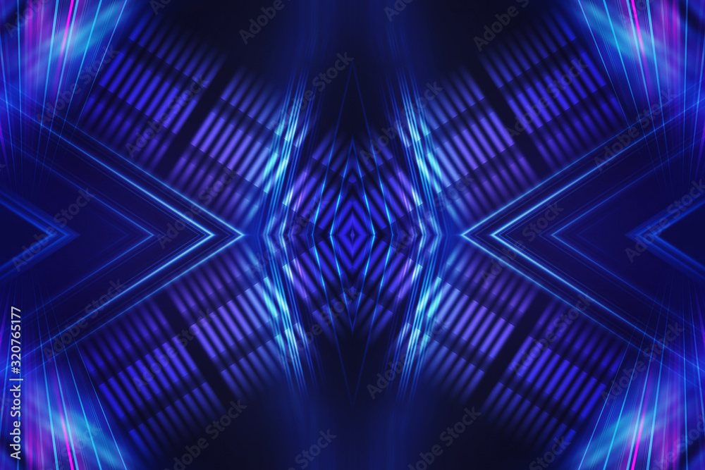Obraz premium Dark abstract futuristic background. Neon glow, light lines, shapes. UV light.