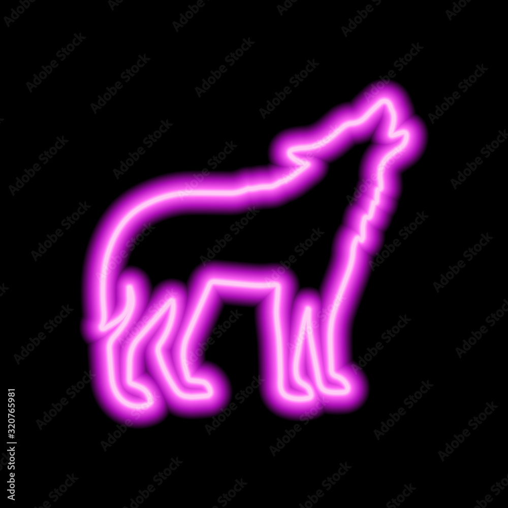 Pink neon sign of wolf on black background. Vector illustration Pink neon sign of wolf on black background. Vector illustration