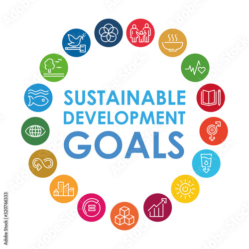 Corporate social responsibility sign. Sustainable Development Goals illustration. SDG signs. Pictogram for ad, web, mobile app, promo. Vector illustration element. photo