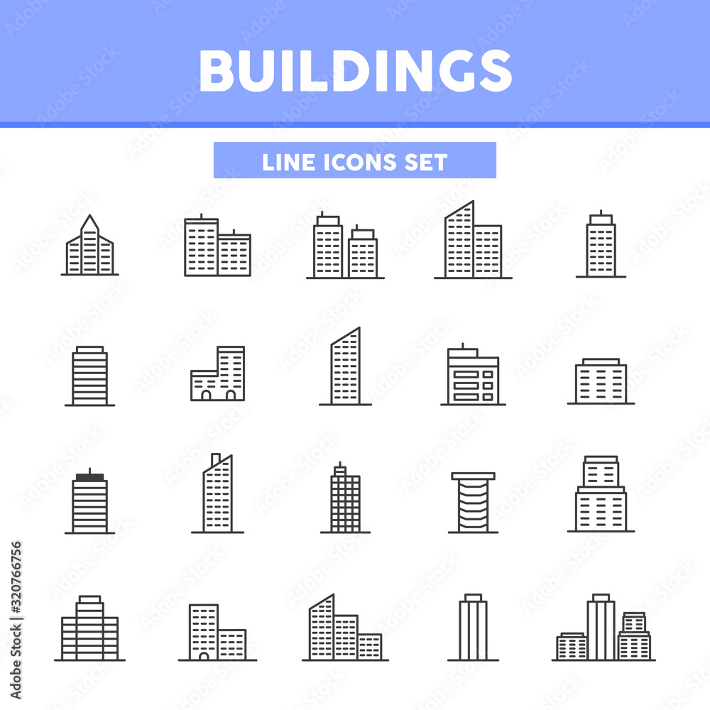 Buildings simple set line icons. Vector illustration symbol elements for web design..