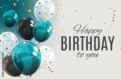 Photo Color Glossy Happy Birthday Balloons Banner Background Vector Illustration