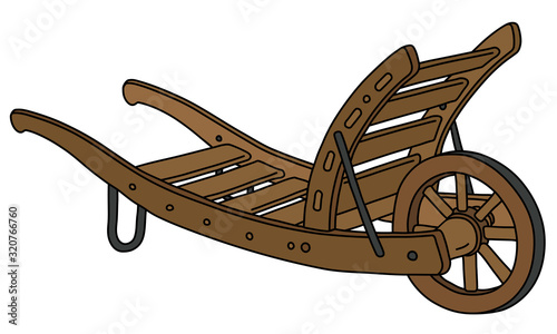 The vectorized hand drawing of a vintage wooden barrow