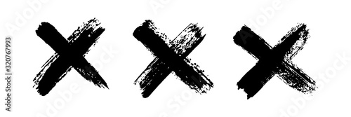 Hand drawn set of cross brush strokes. X black stripes collection. Cross sign graphic symbol. Vector