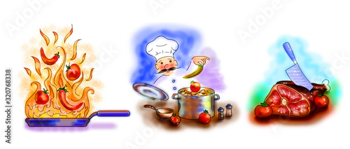 cook in the kitchen graphic art set