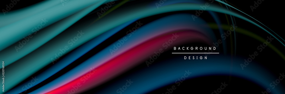 Сolorful flow poster. Wave liquid lines and shapes in black color background. Vector Illustration Сolorful flow poster. Wave liquid lines and shapes in black color background. Vector Illustration