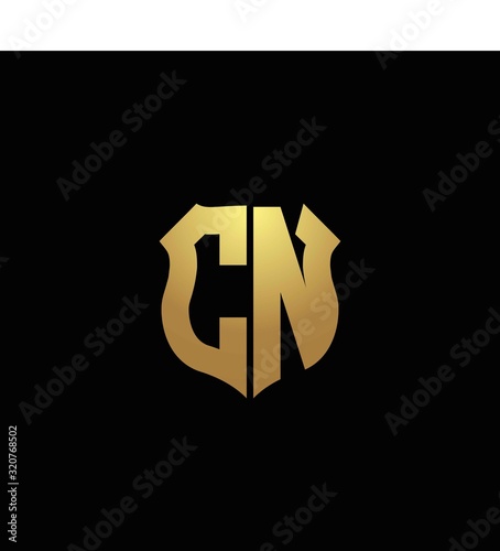 CN logo monogram with gold colors and shield shape design template