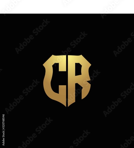 CR logo monogram with gold colors and shield shape design template