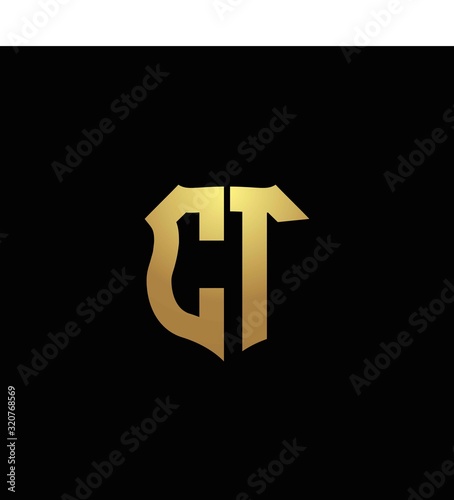 CT logo monogram with gold colors and shield shape design template