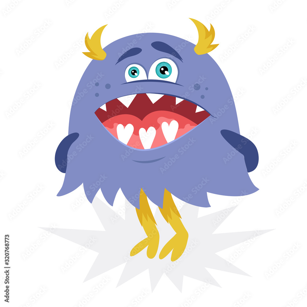 Cute cartoon Monster. Collection of cartoon monsters: goblins or trolls, cyclops, ghosts, monsters and aliens. Valentine's day design (troll in love). 