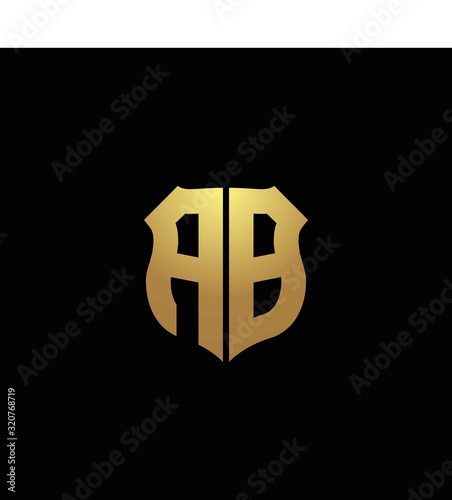 AB logo monogram with gold colors and shield shape design template