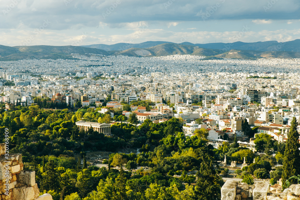 View from the mountain of the Athenian acropolis to the big city