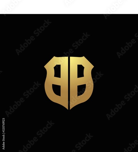 BB logo monogram with gold colors and shield shape design template