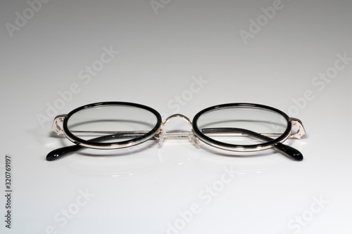 Black frame eye glasses on white background