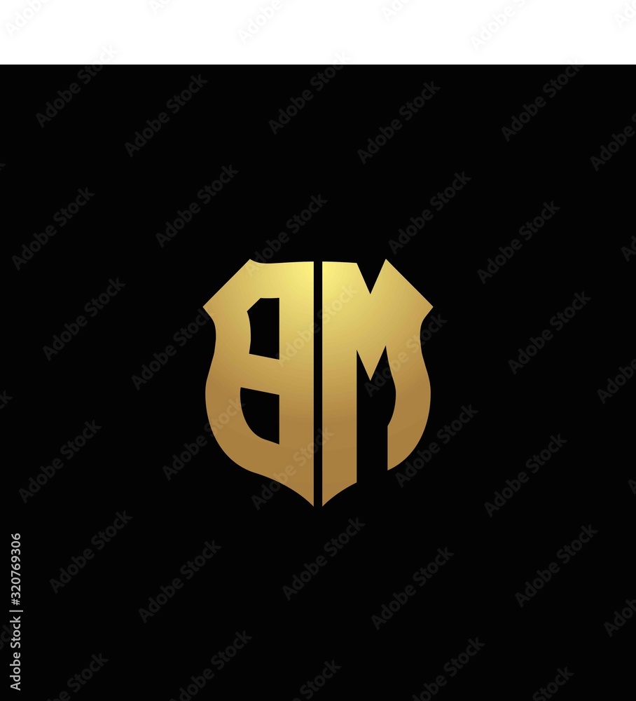 BM logo monogram with gold colors and shield shape design template ...