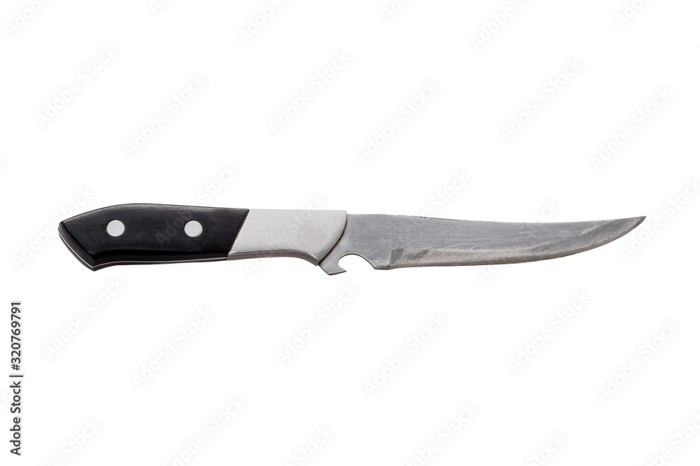 Old knife with a black handle isolated on a white background. Old knife with a black handle isolated on a white background.