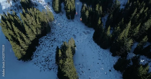 top shot view of ski lift cabins