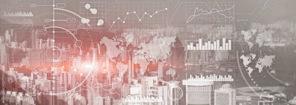 Business intelligence control interface marketing finance management city skyline view website panoramic heade banner. Business intelligence control interface marketing finance management city skyline view website panoramic heade banner.