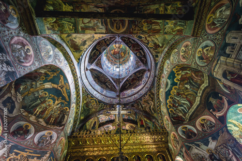 Paintings in Moldovita Ortohodox monastery church in Vatra Moldovitei, Romania photo