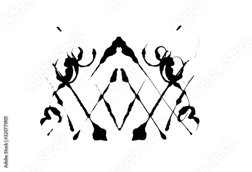 Rorschach inkblot test illustration, random symmetrical abstract ink stains.