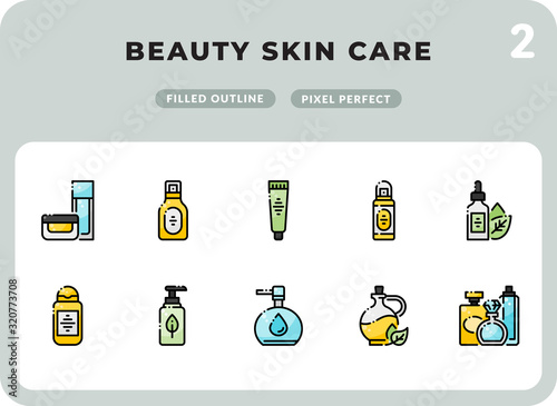 Beauty Skin Care Filled Icons Pack for UI. Pixel perfect thin line vector icon set for web design and website application.