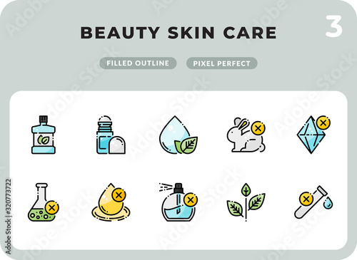 Beauty Skin Care Filled Icons Pack for UI. Pixel perfect thin line vector icon set for web design and website application.