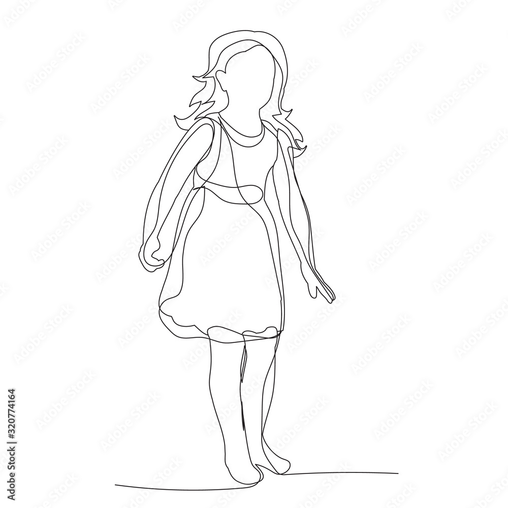 one-line drawing child, little girl